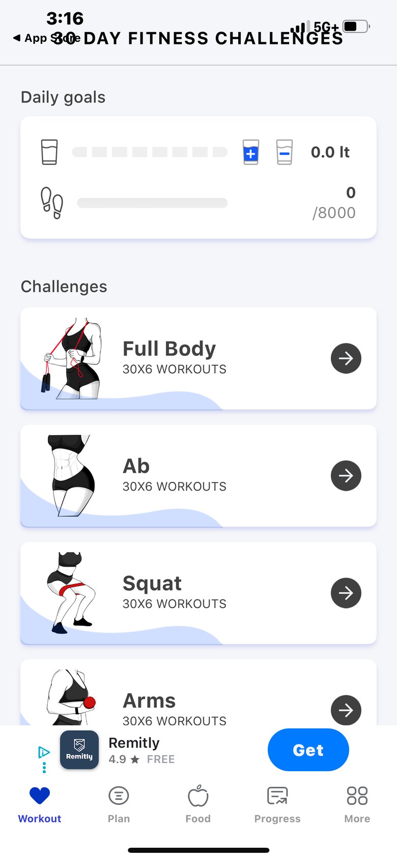 30 Day Fitness: Home Workout app screen