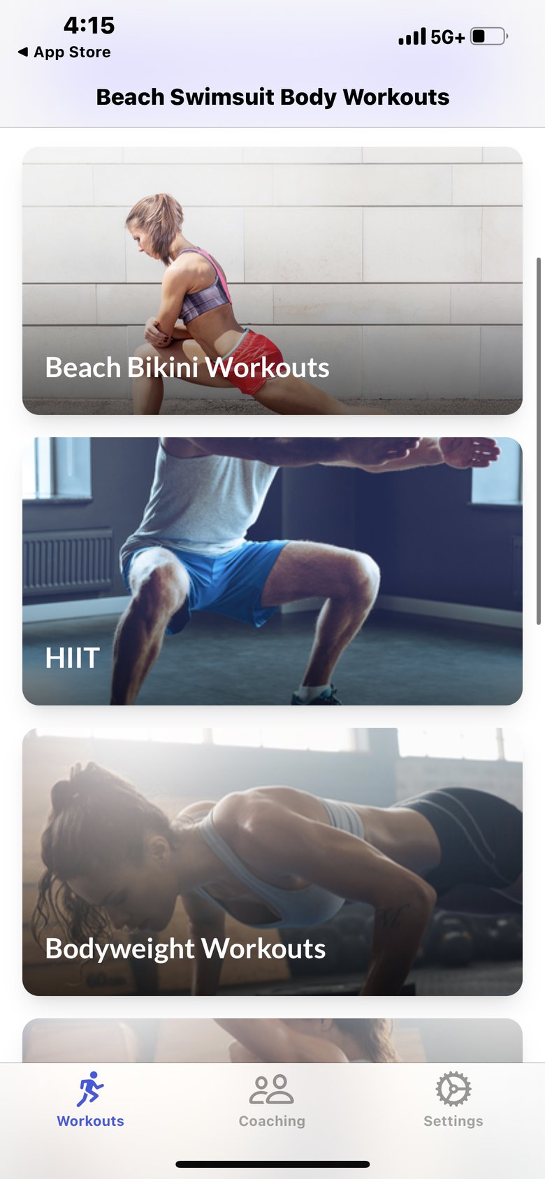 Beach Swimsuit Body Workouts app screen