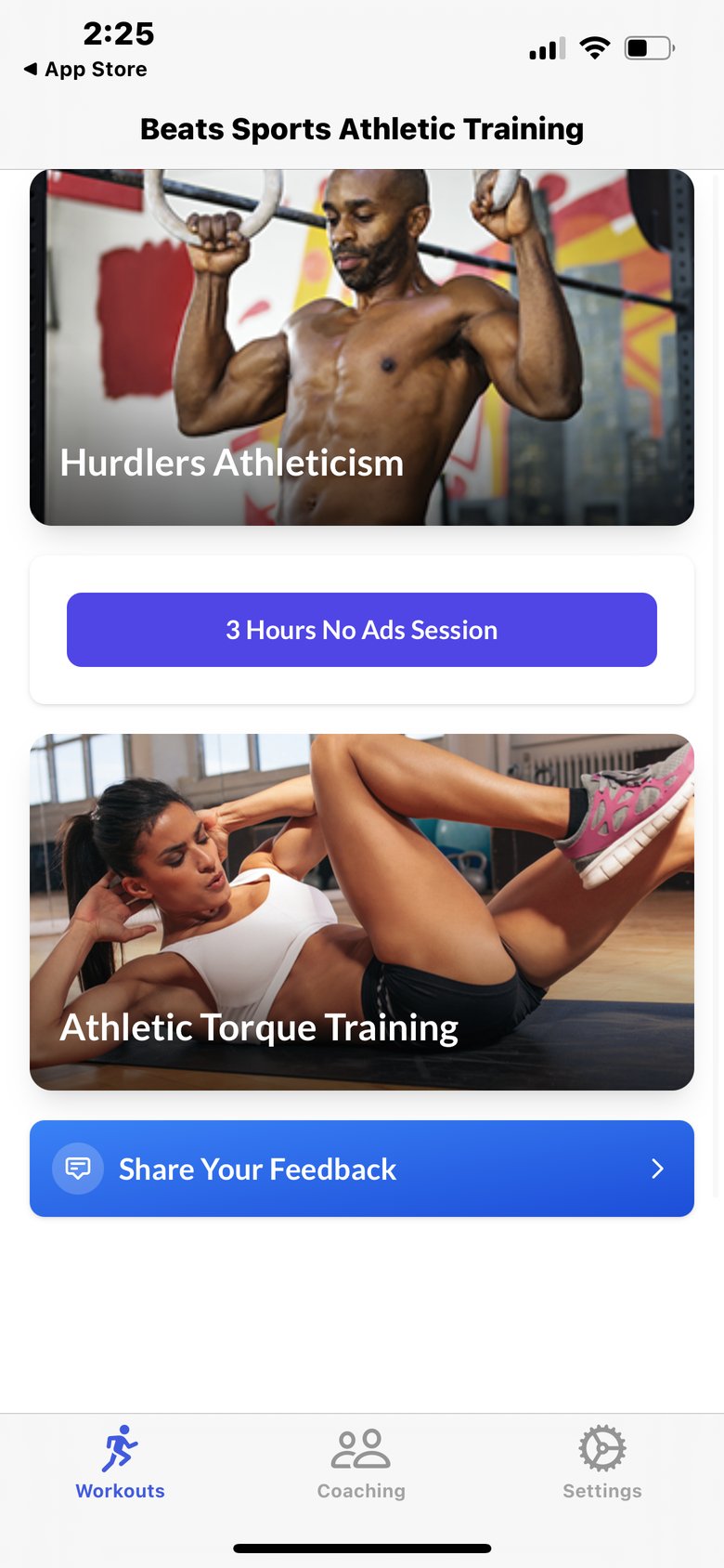 Beats Sports Athletic Training app screen