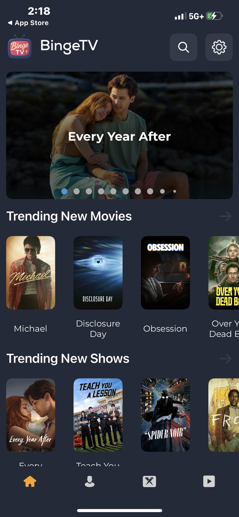 BingeTV - Your TV Shows app screen