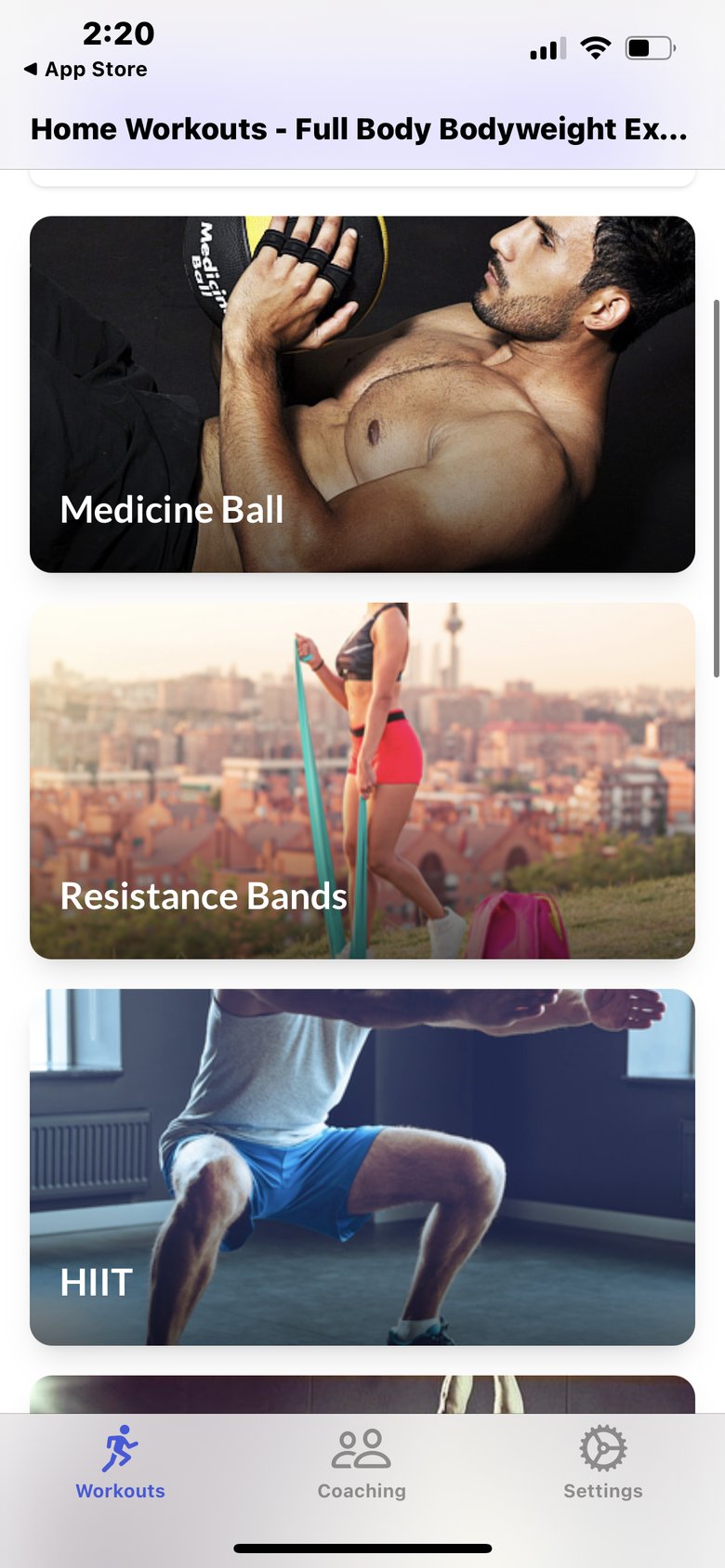 Bodyweight Workouts at Home app screen