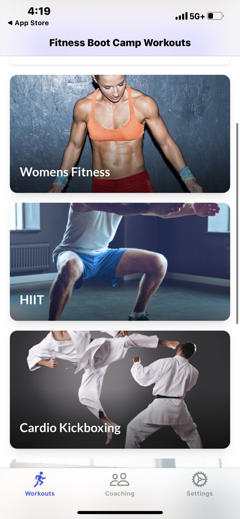Boot Camp Workouts & Trainings app screen