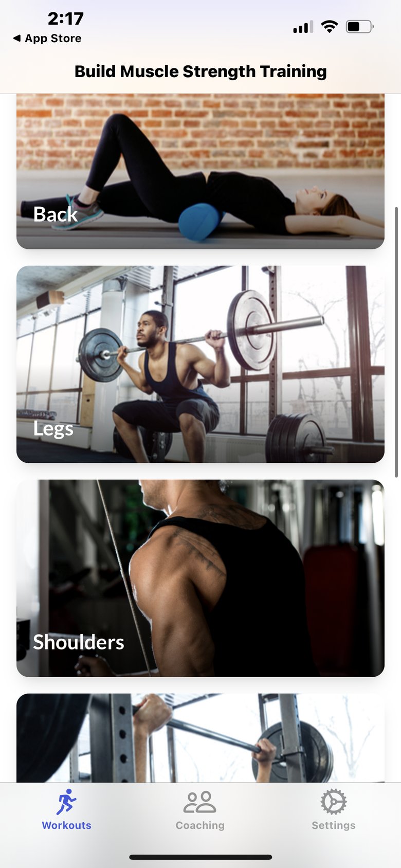 Build Muscle Strength Training app screen