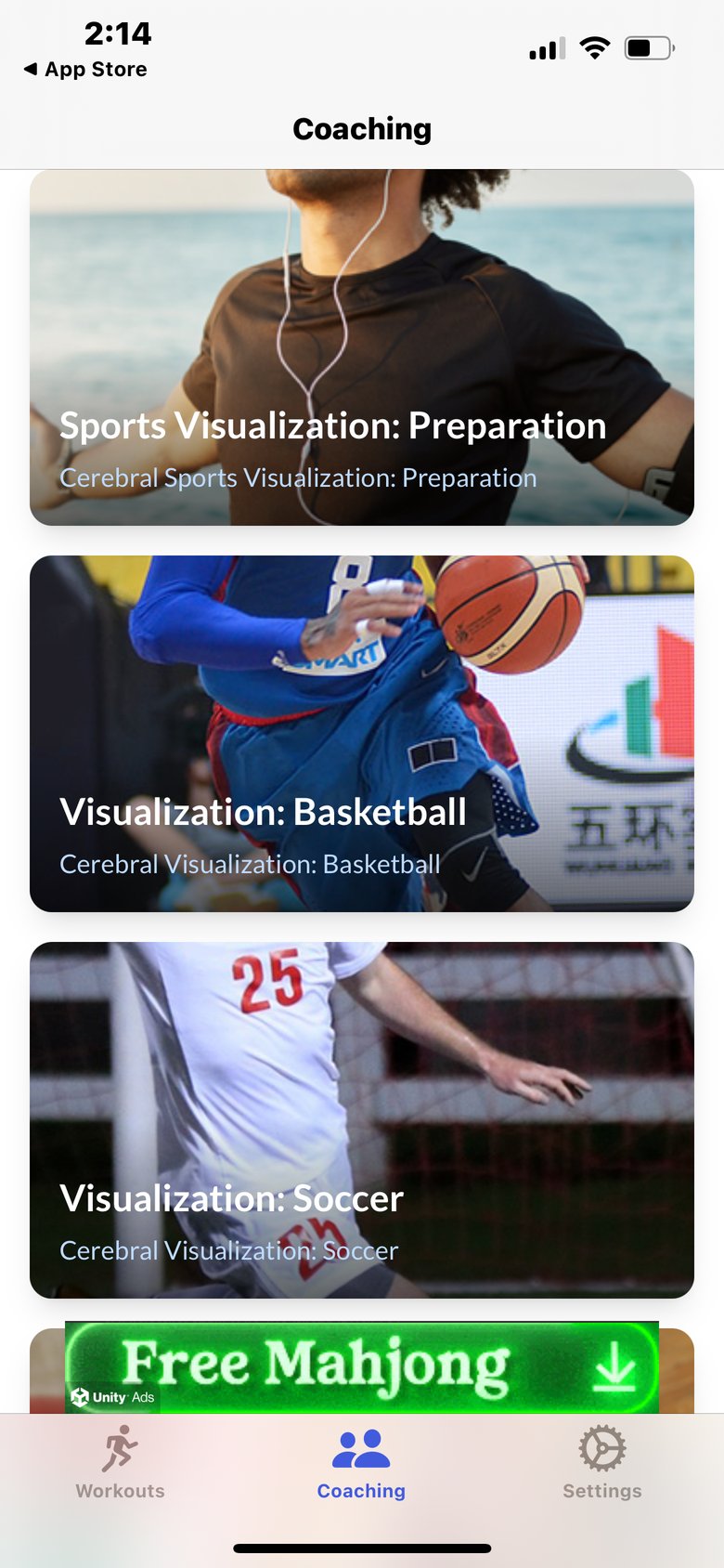 Cerebral Sports Mind Workouts app screen