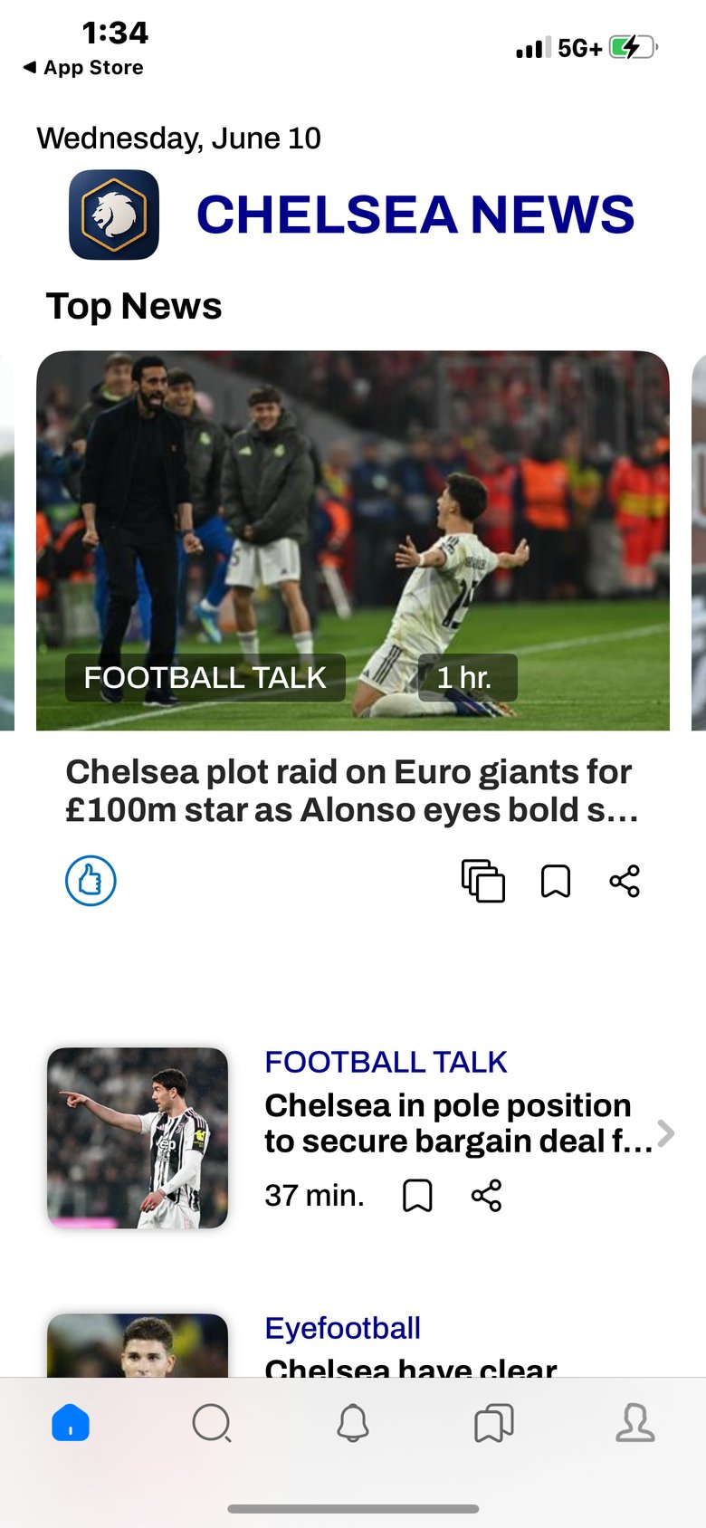 Chelsea news: Latest Updates app screen