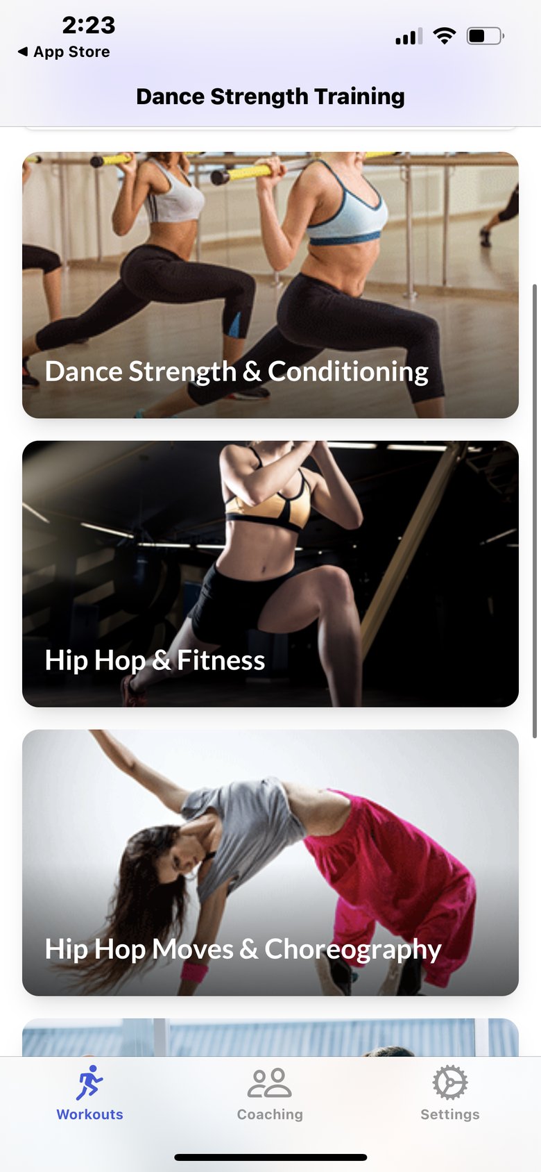 Dance Strength Training app screen