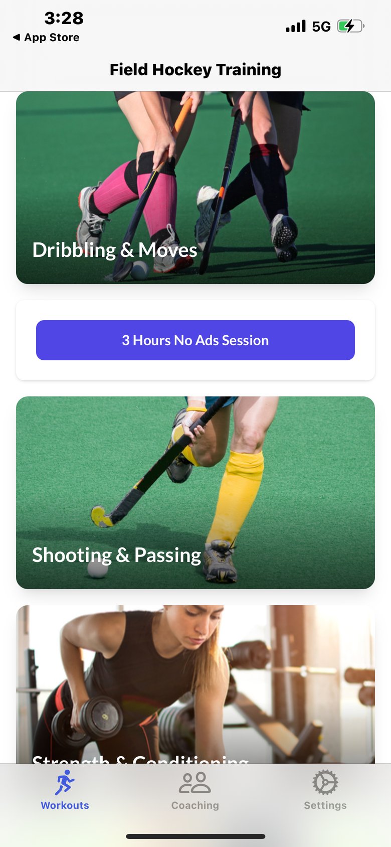 Field Hockey Training app screen