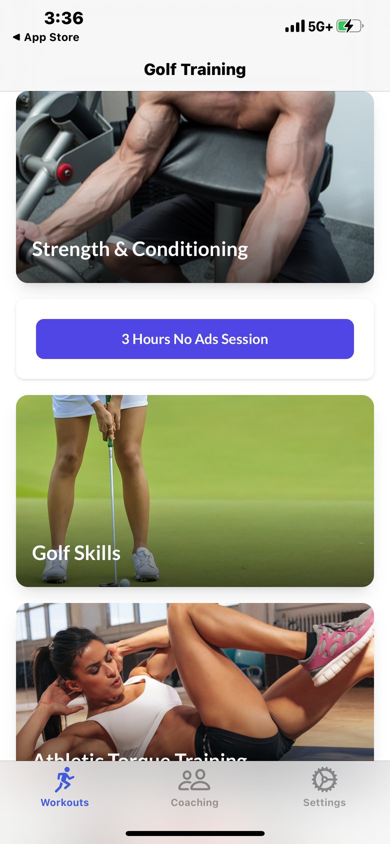 Fitivity Golf Training app screen