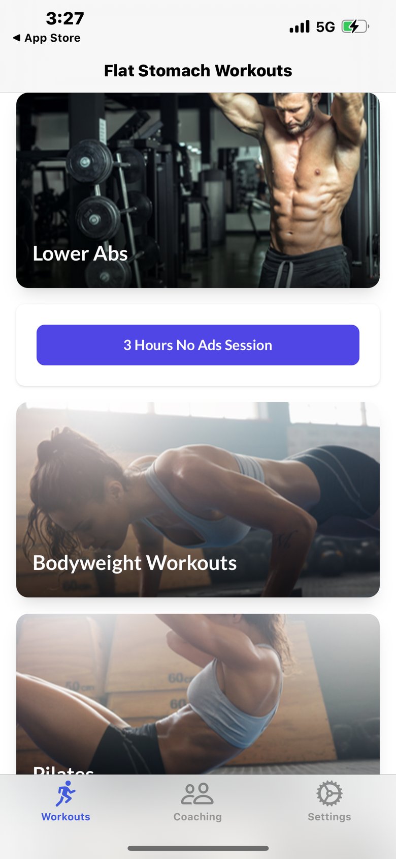 Flat Stomach Workouts app screen
