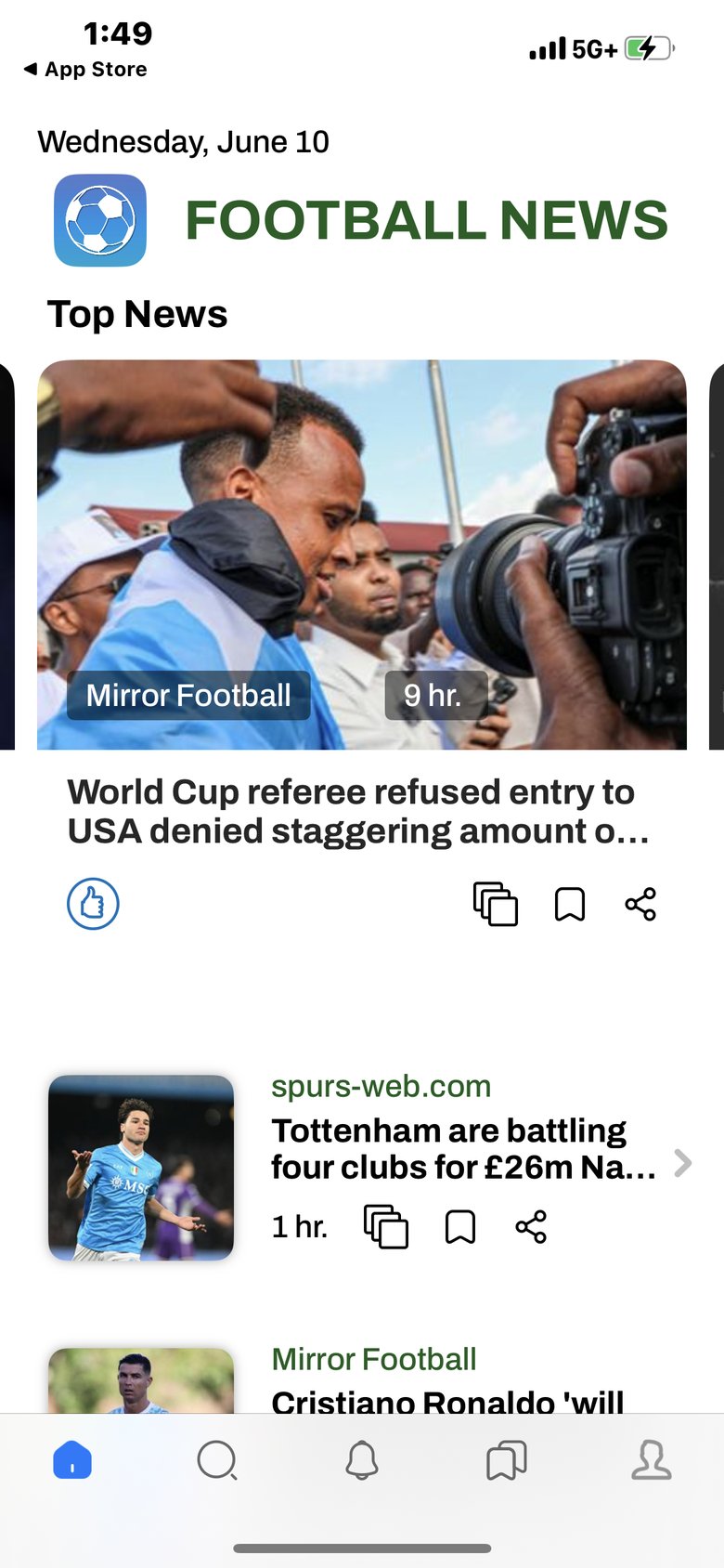 Football News, Scores & Videos app screen
