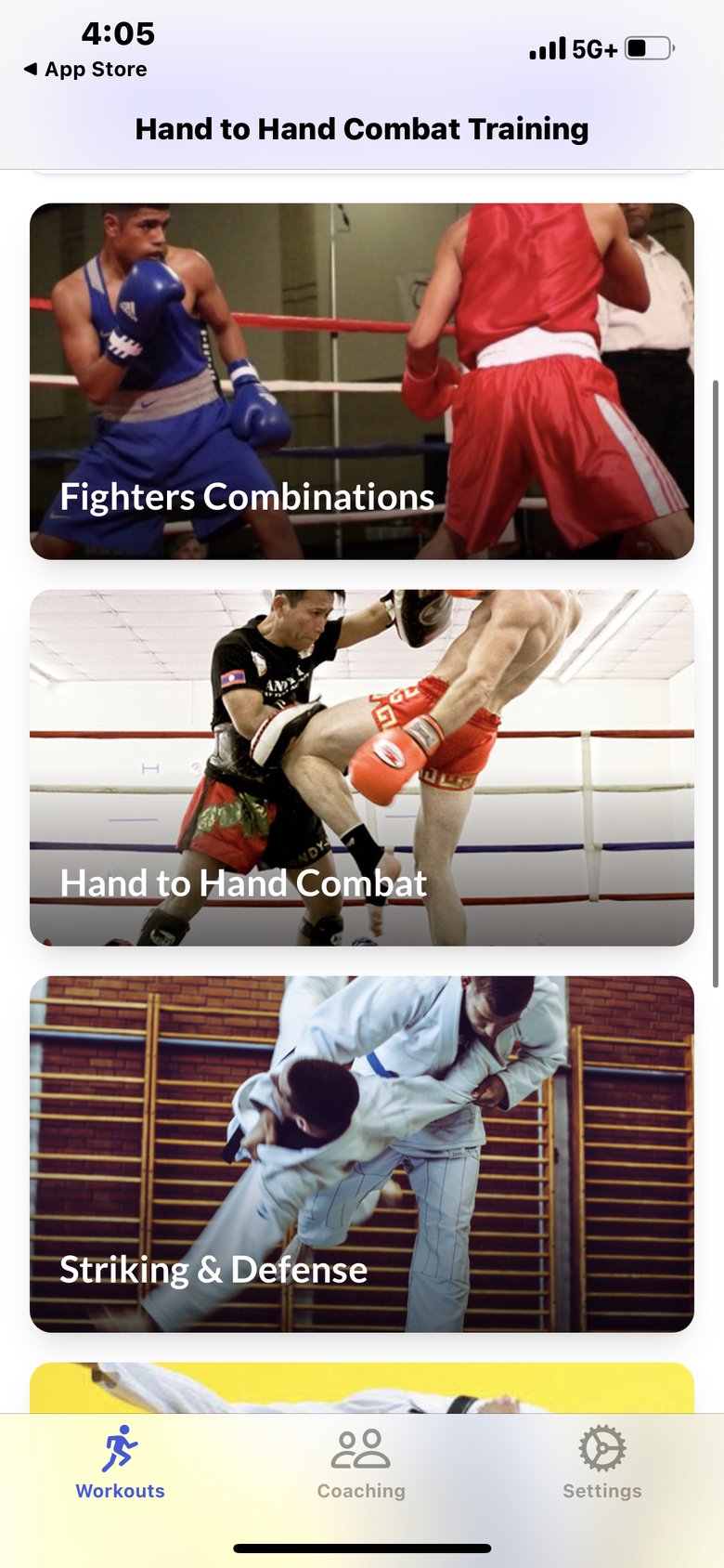 Hand-to-Hand Combat Training app screen
