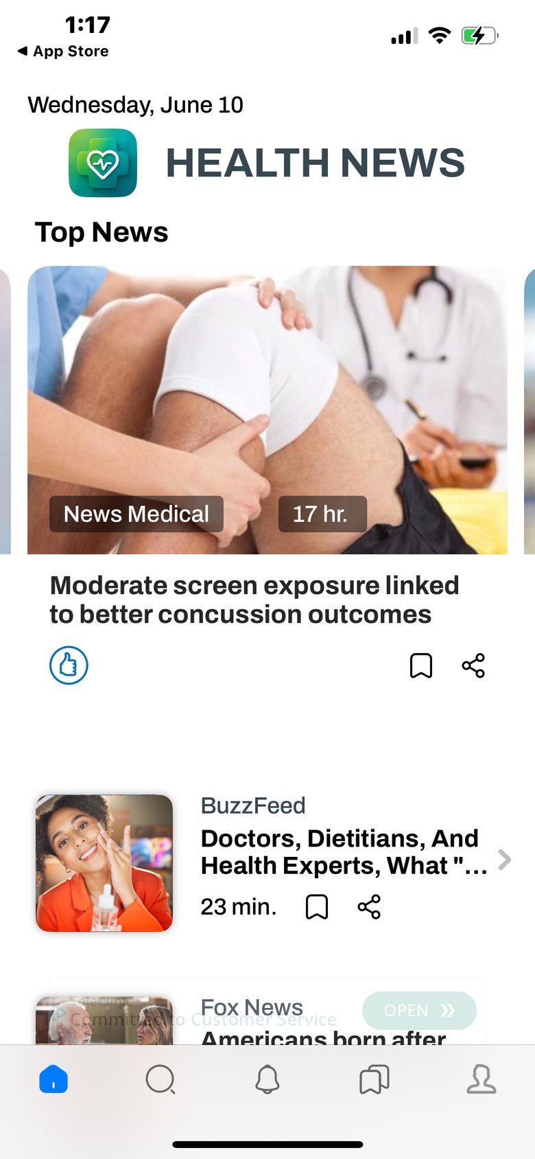 Health & Medical News and Tips app screen