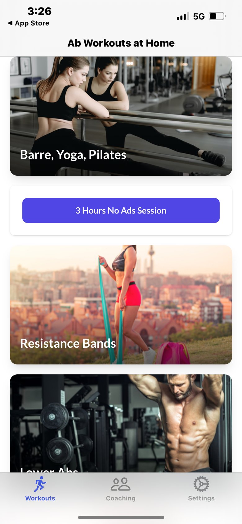 Home Abs & Core Workouts app screen