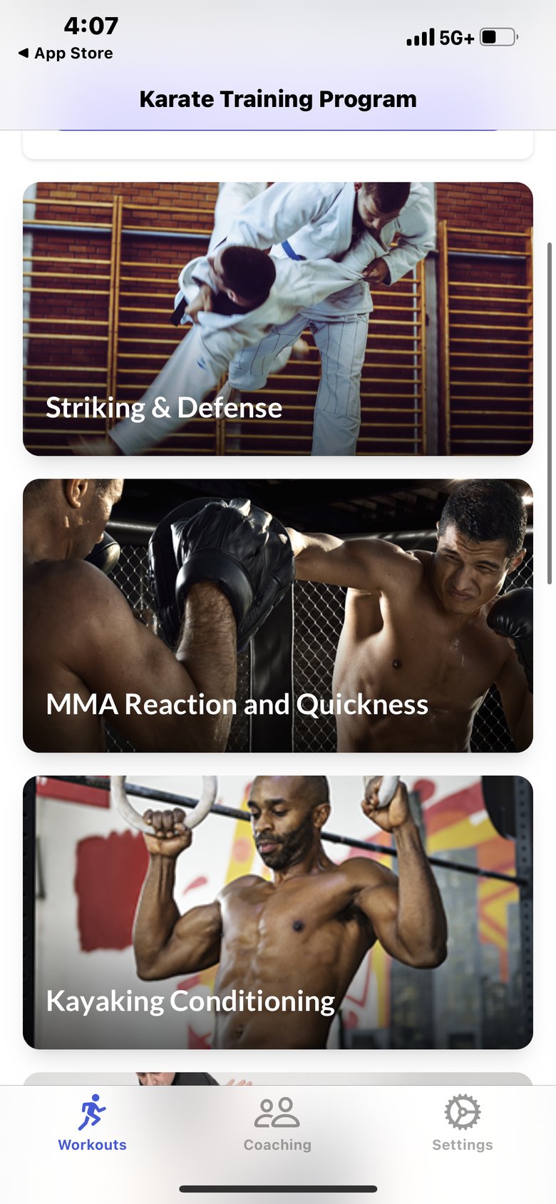 Karate Training Interval Moves app screen