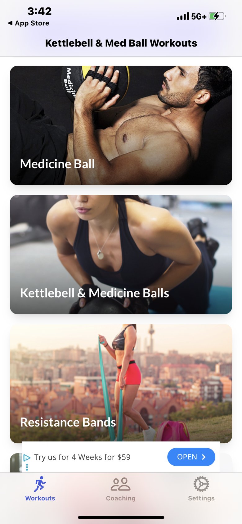 Kettlebell & Med Ball Workouts app screen