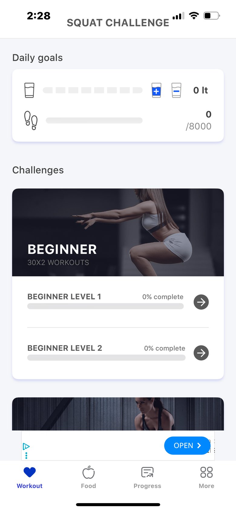 Leg Workout for Women: At Home app screen