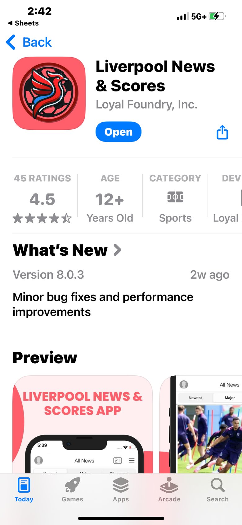Liverpool News & Scores app screen