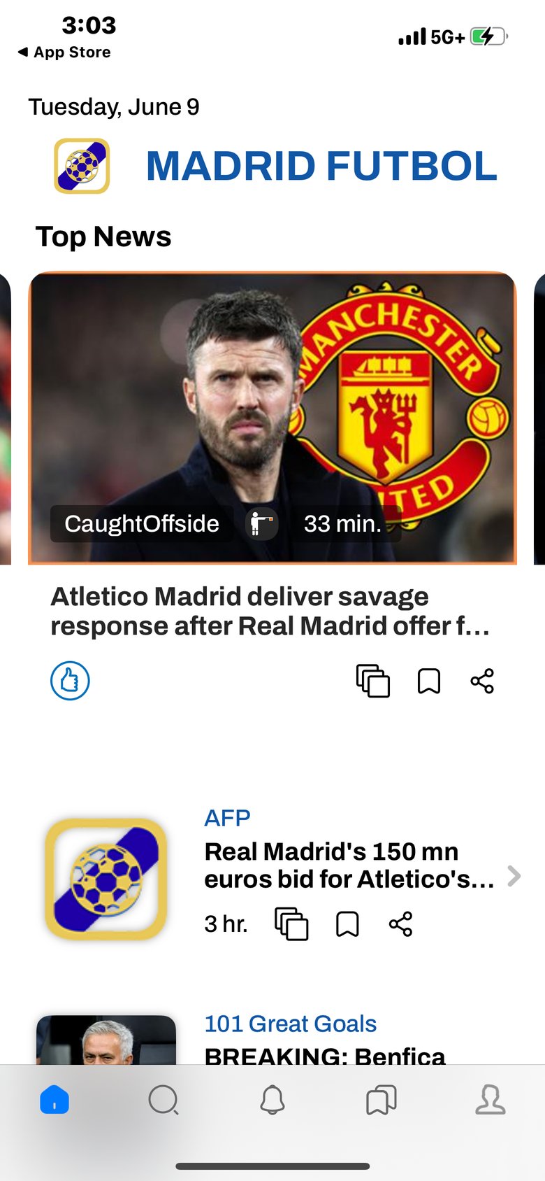 Madrid Fútbol News & Videos app screen