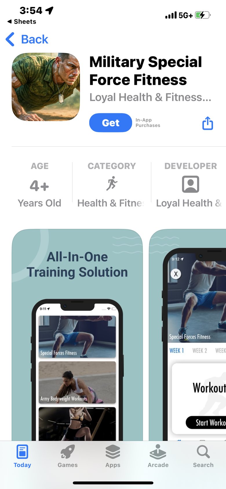 Military Special Force Fitness app screen