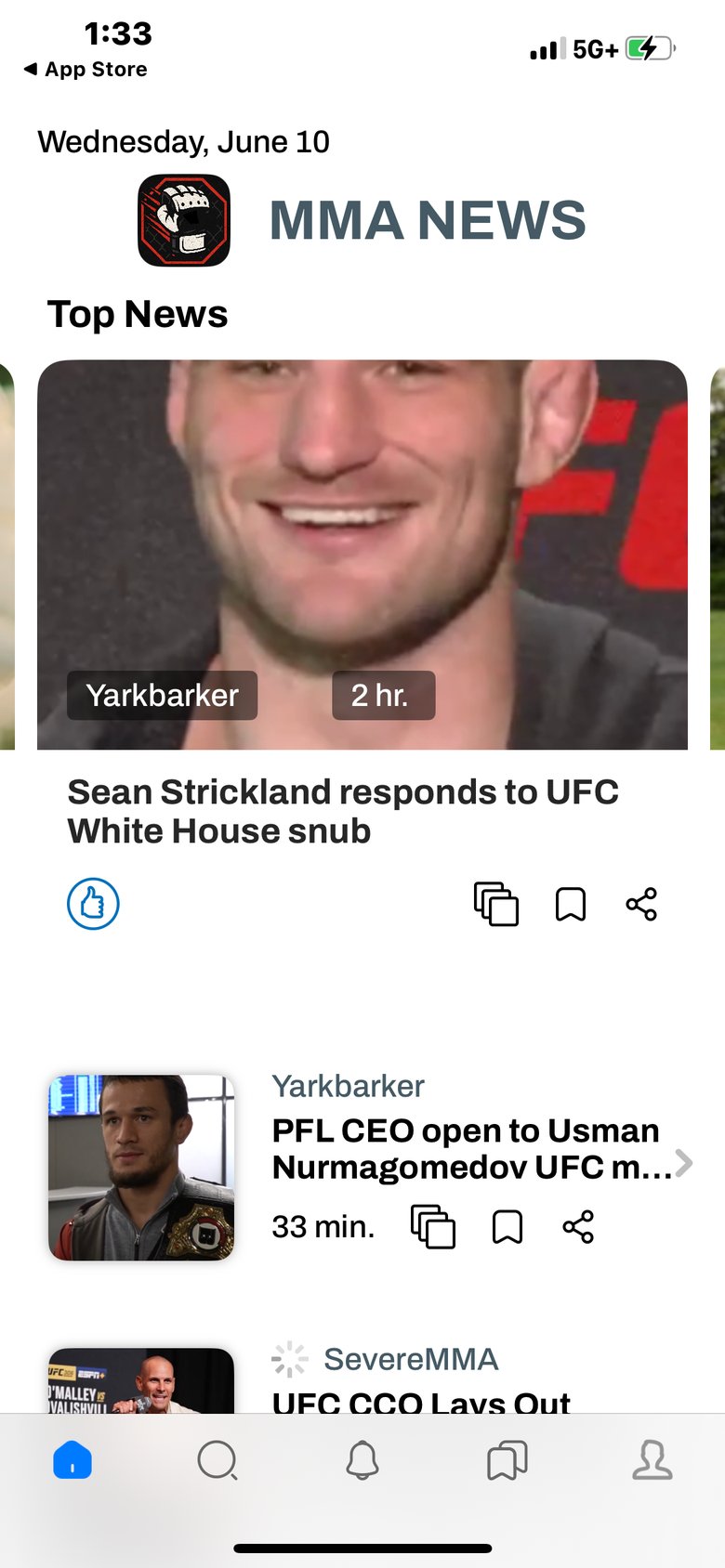 MMA News: Match Results & More app screen