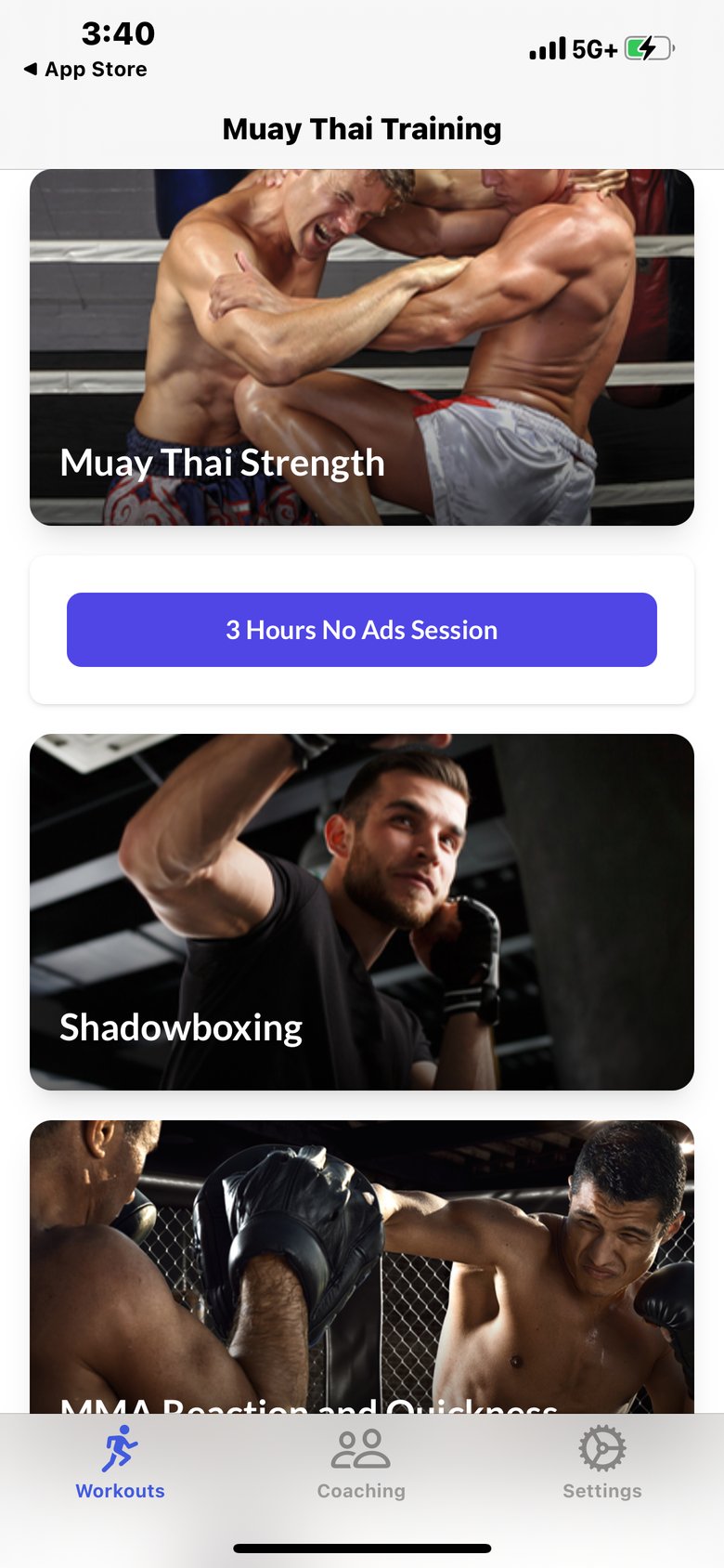 Muay Thai Training app screen