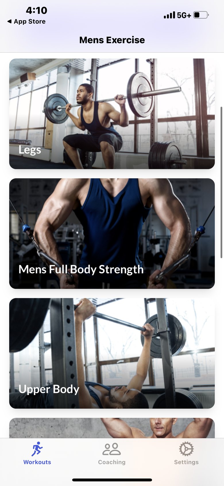 MuscleMax - Men's Workout app screen
