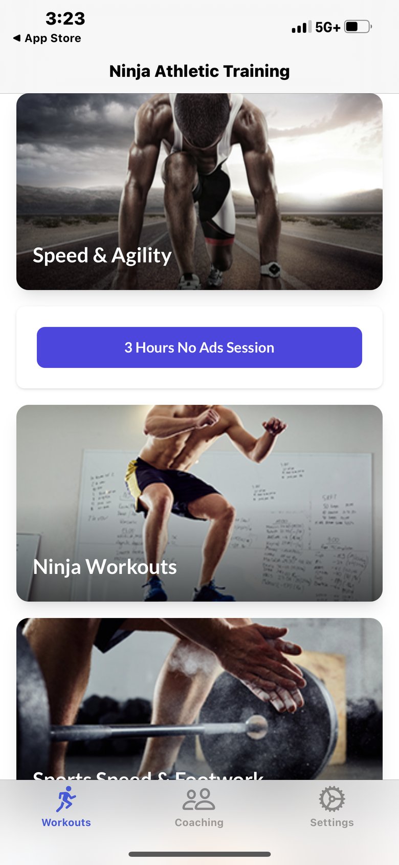 Ninja Athletic Training app screen