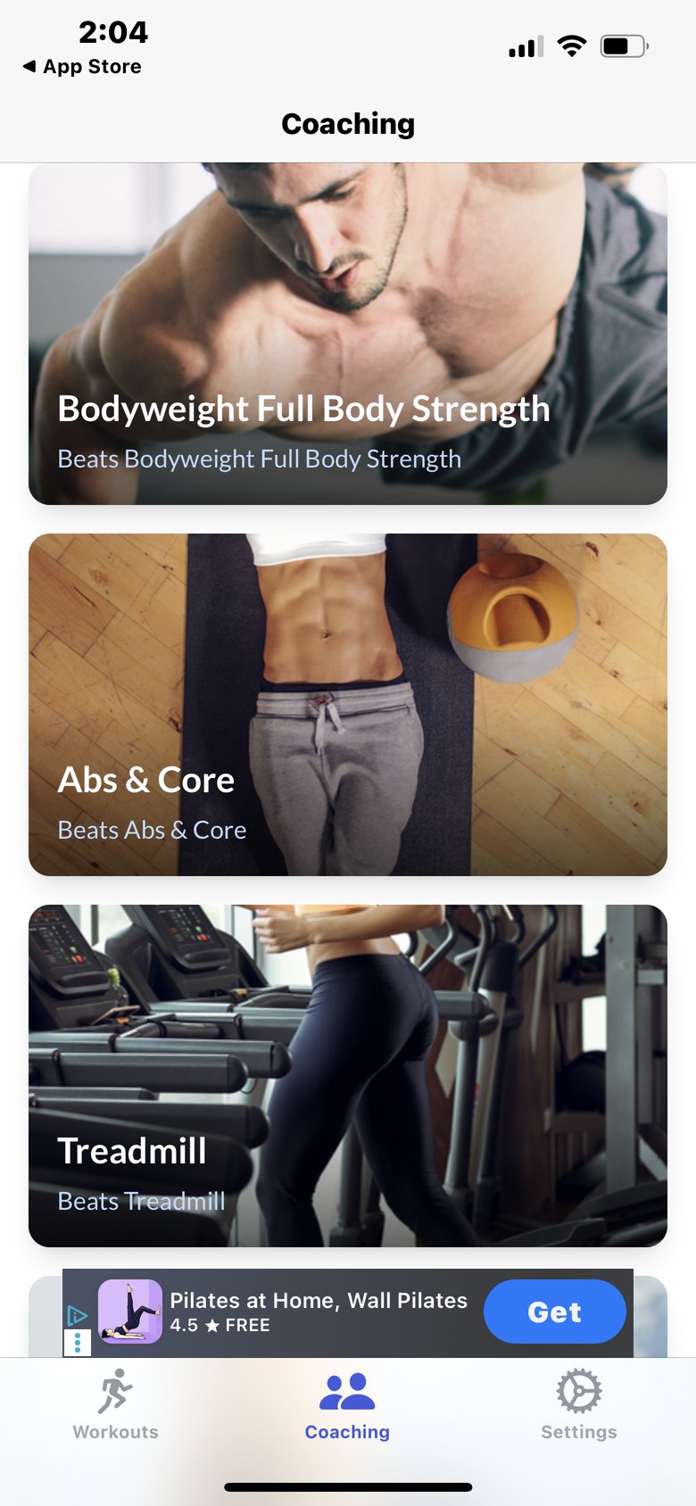 Pilates Workout Routines app screen