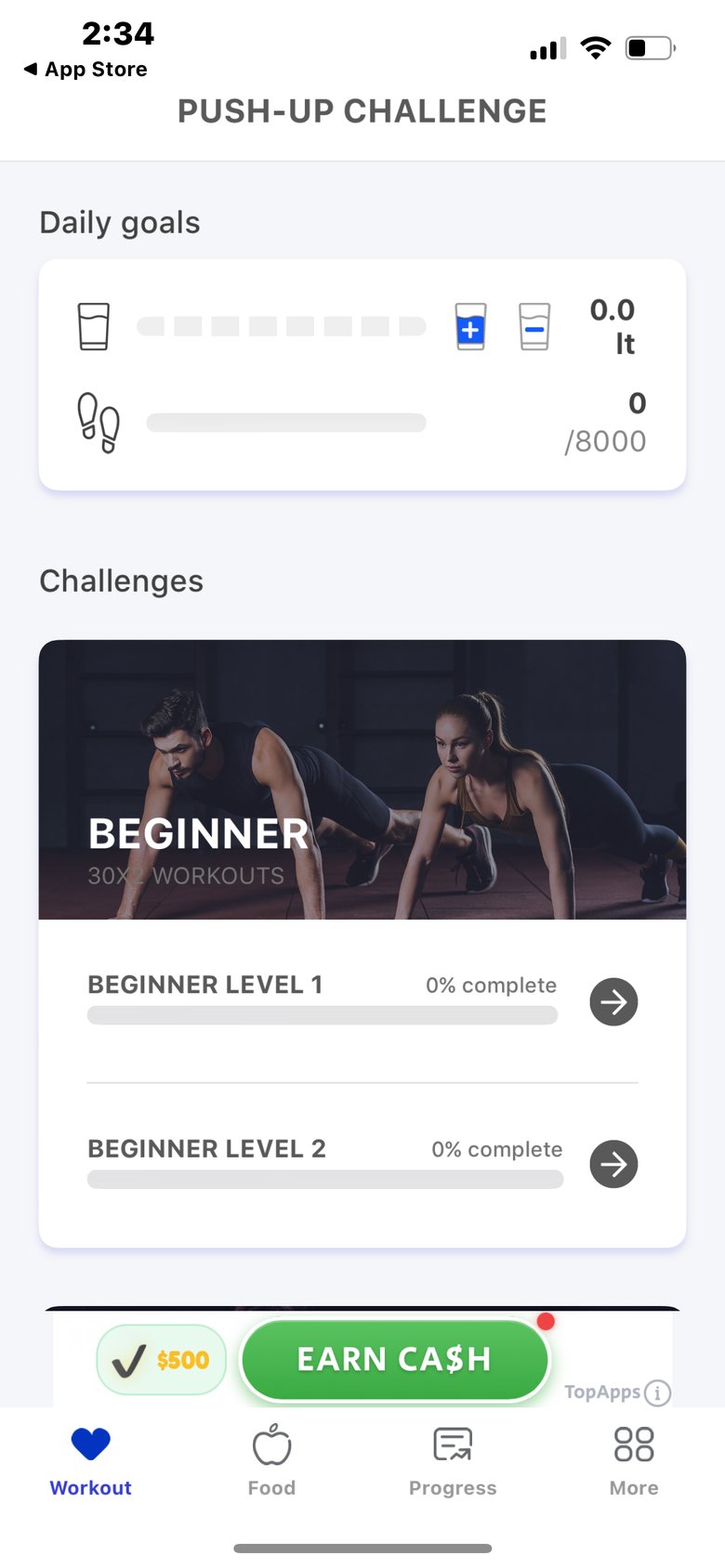 Push Ups Workouts & Tracker app screen