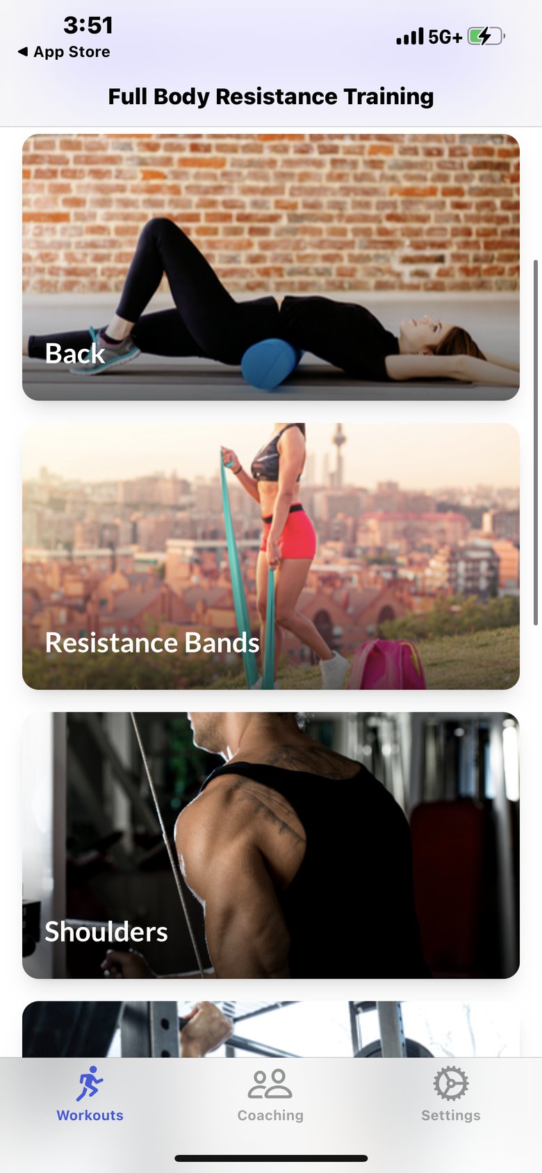 Resistance Bands Training app screen