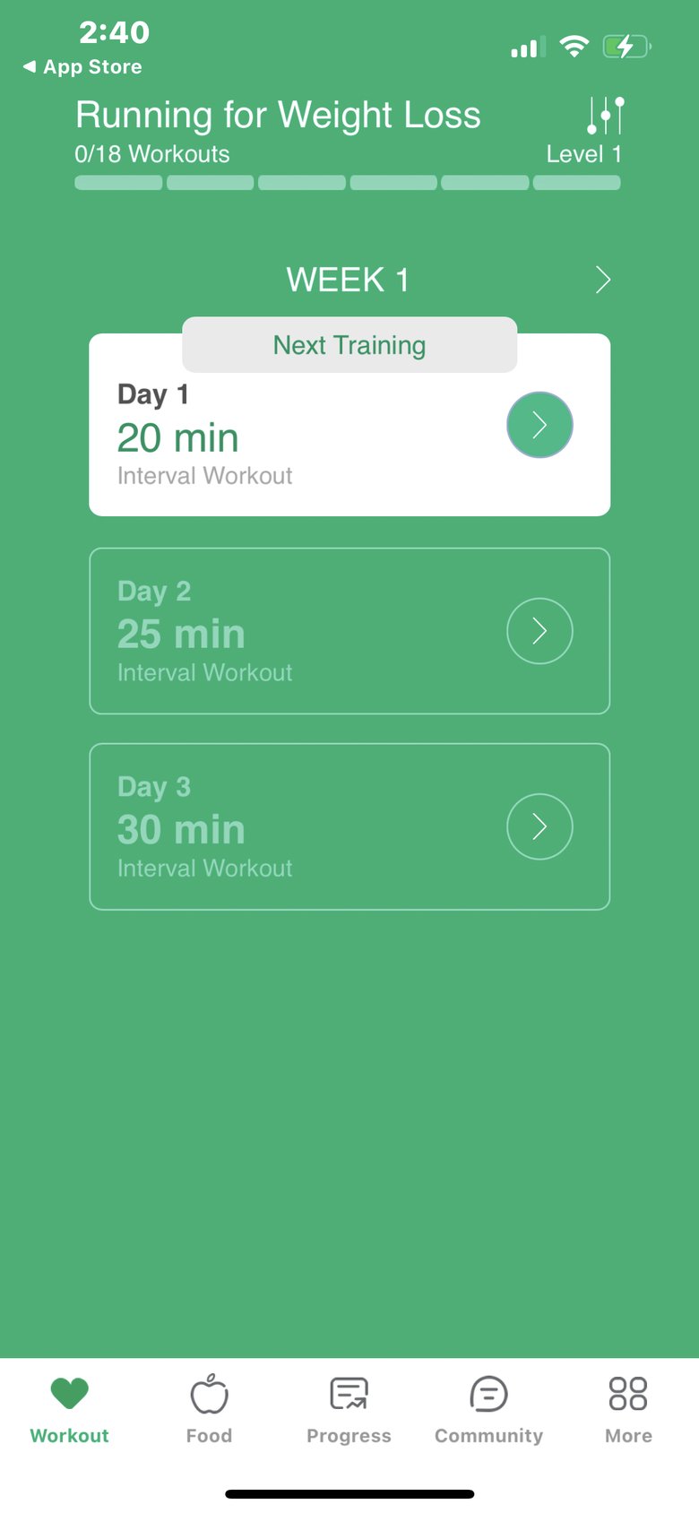 Running to Lose Weight Tracker app screen