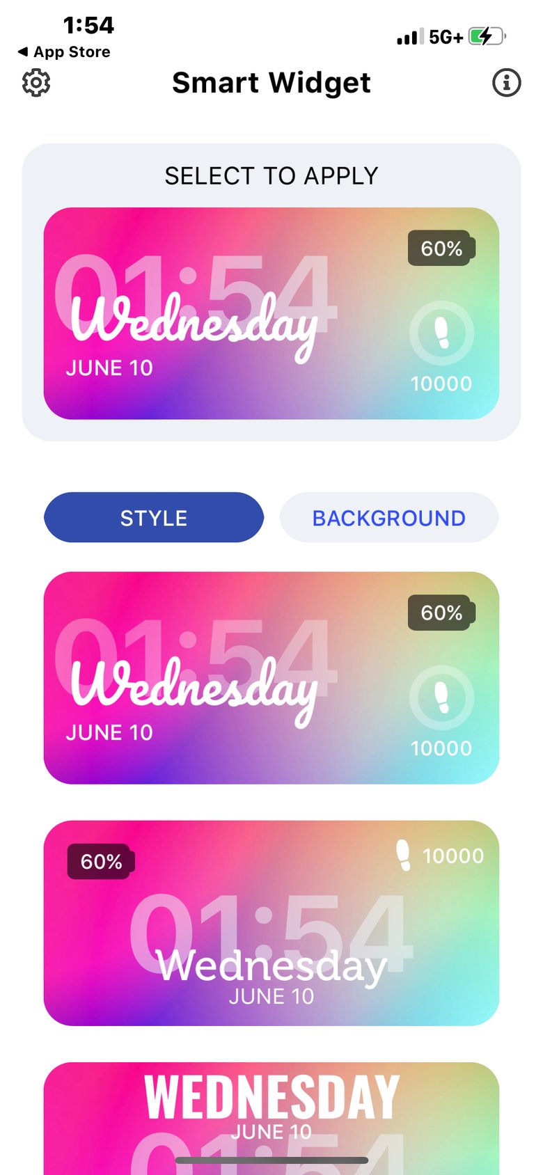 Smart Color Widgets and Clock app screen