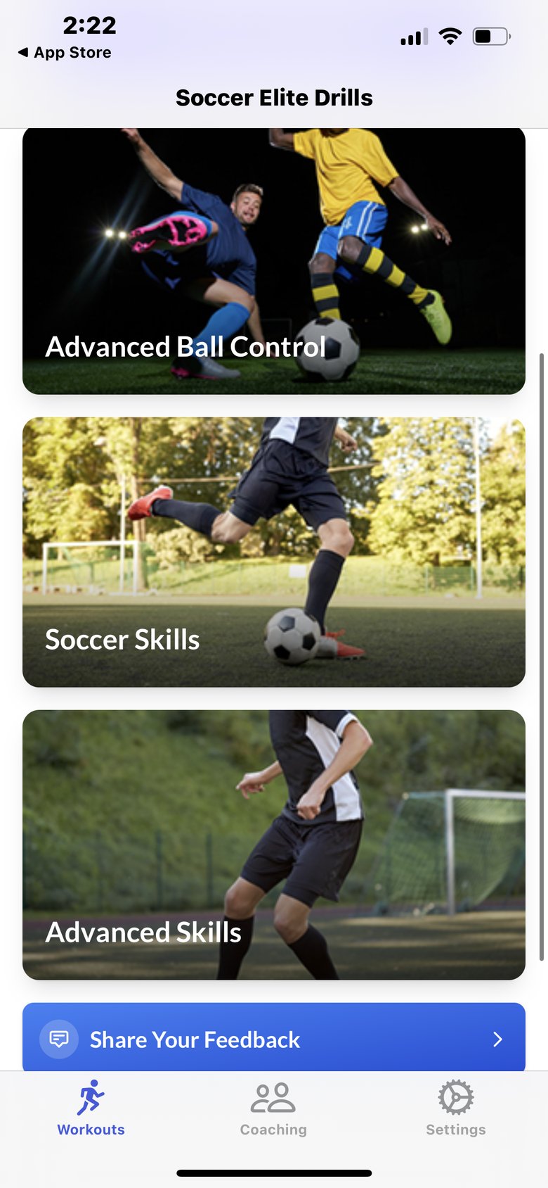 Soccer Drills & workouts app screen