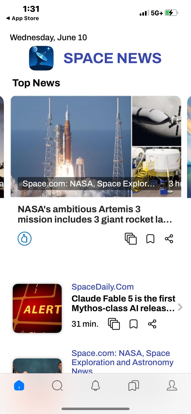 Space NASA & Astronomy News app screen