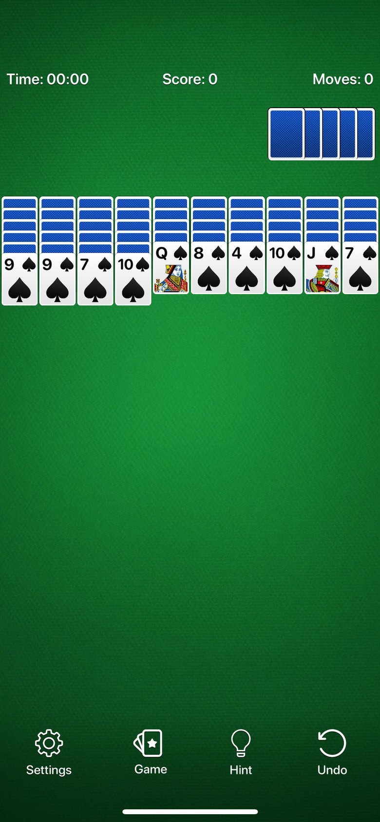 Spider Solitaire Calm app screen