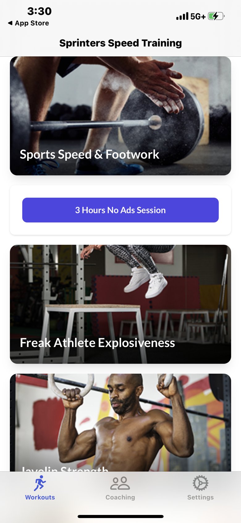 Sprinters Speed Training app screen