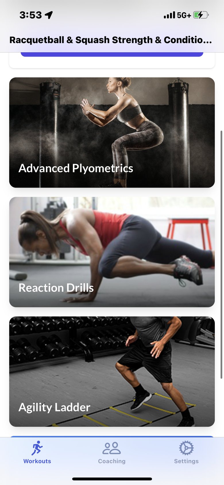 Squash & Racquetball Training app screen