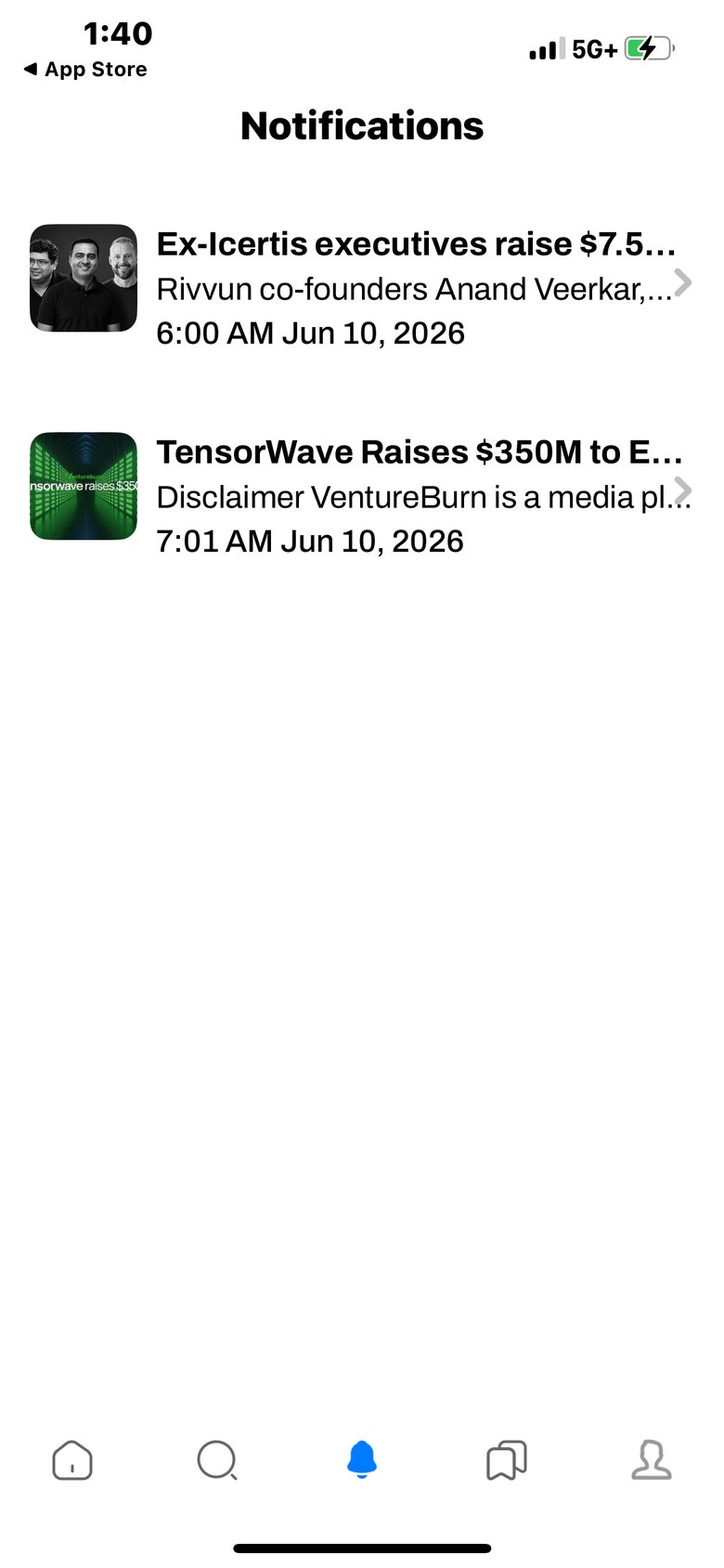 Startup news for developers app screen