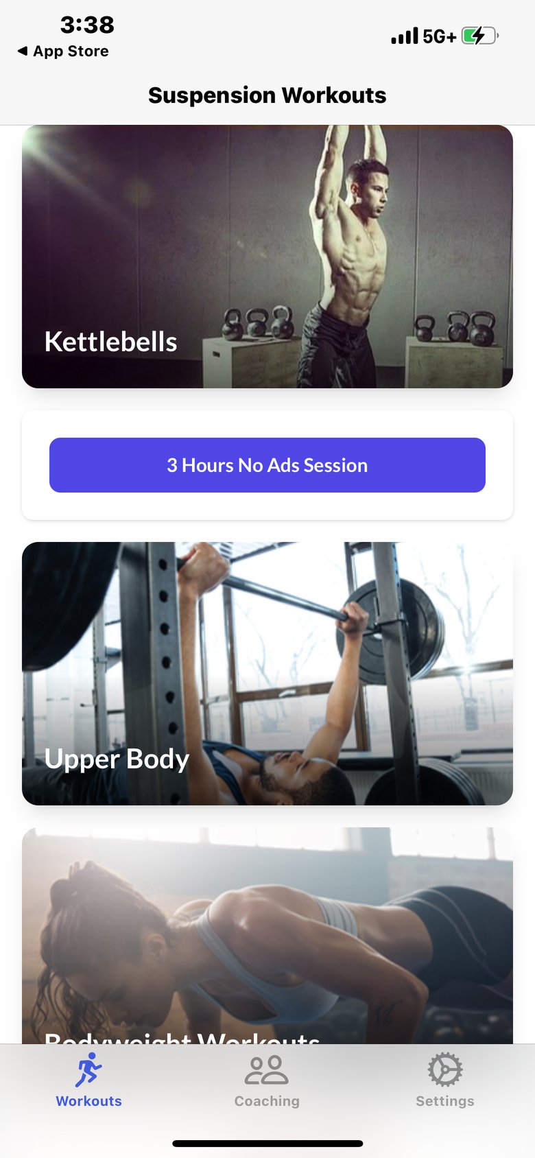 Suspension Strength Workouts app screen