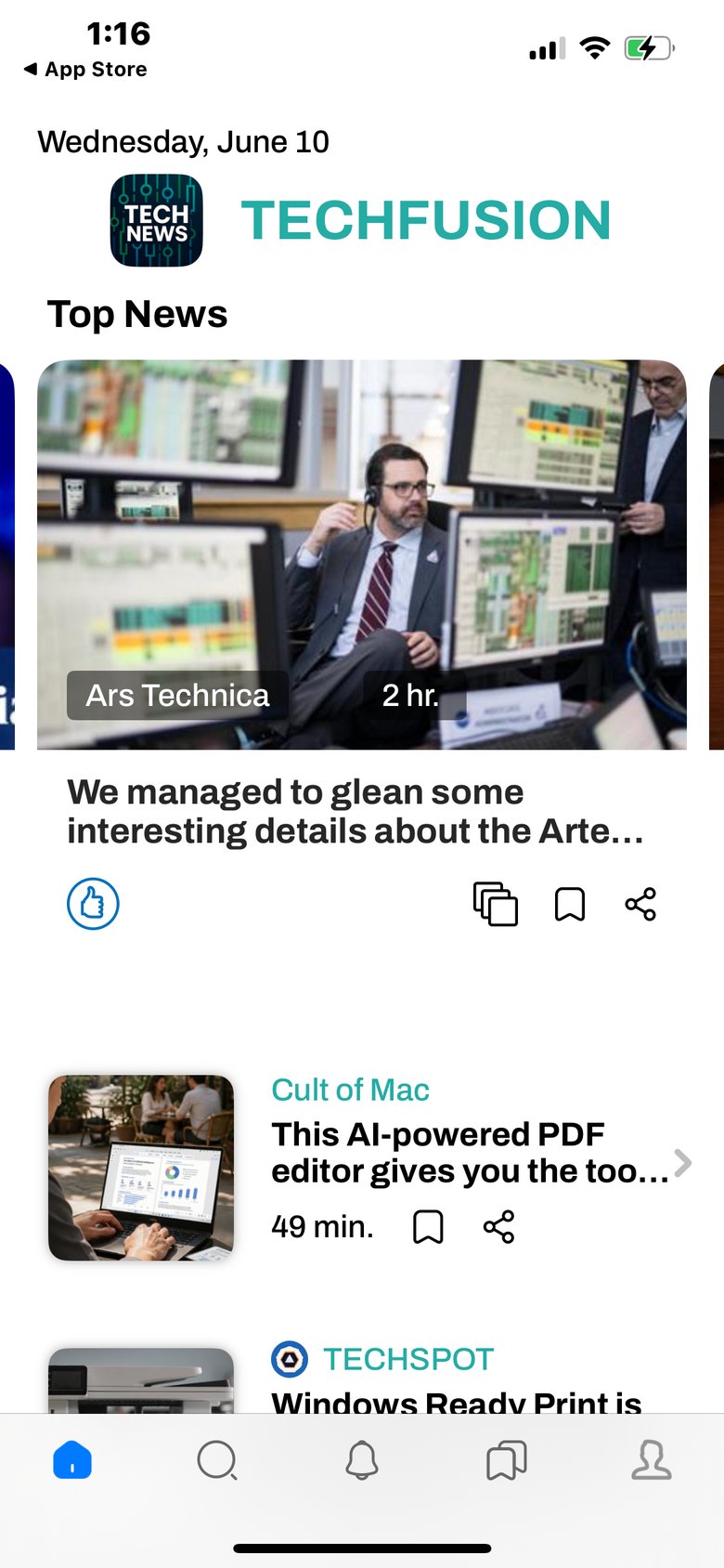 Techfusion News & Reviews app screen