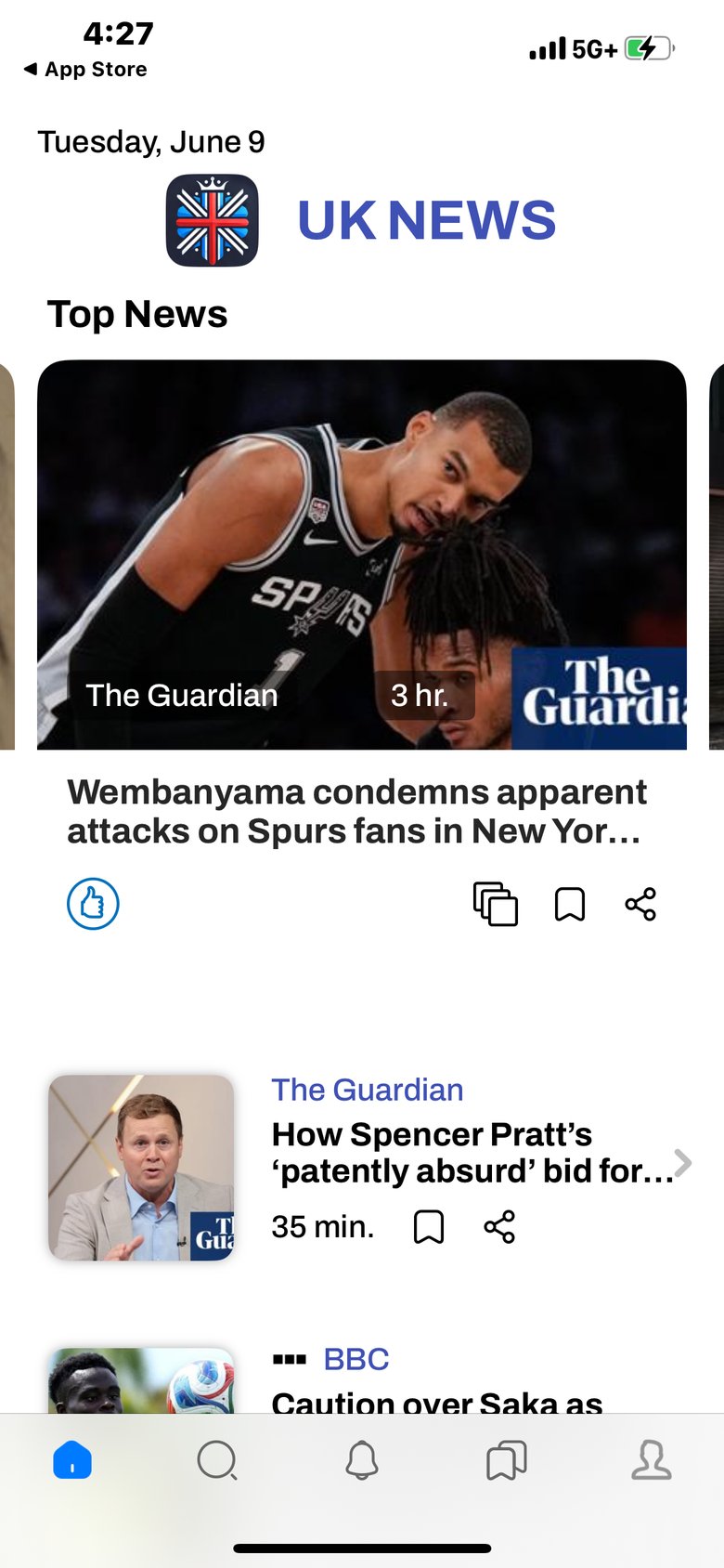 UK Today Local & Global News app screen