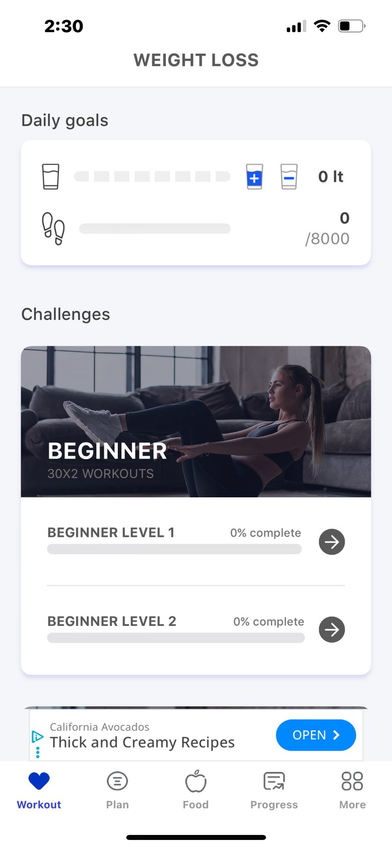 Weight Loss in 30 Days Fitness app screen