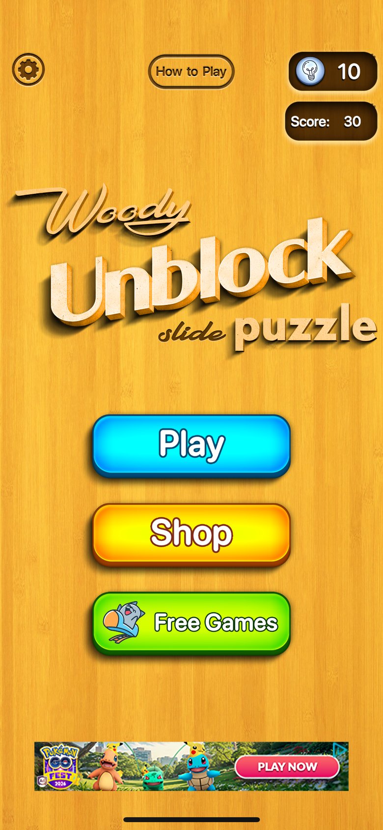 Wood Unblock Brain Games Fun app screen