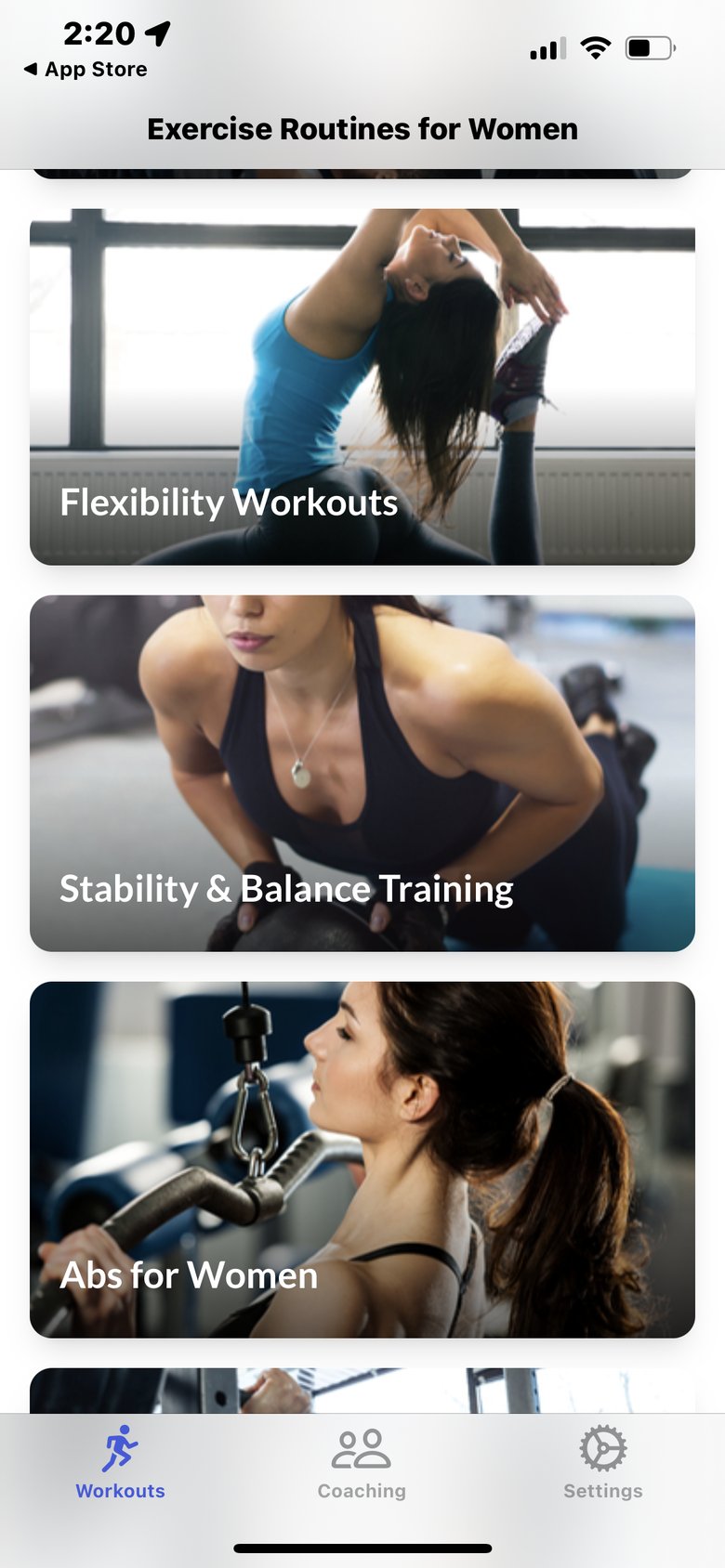 Workouts Routines For Women app screen