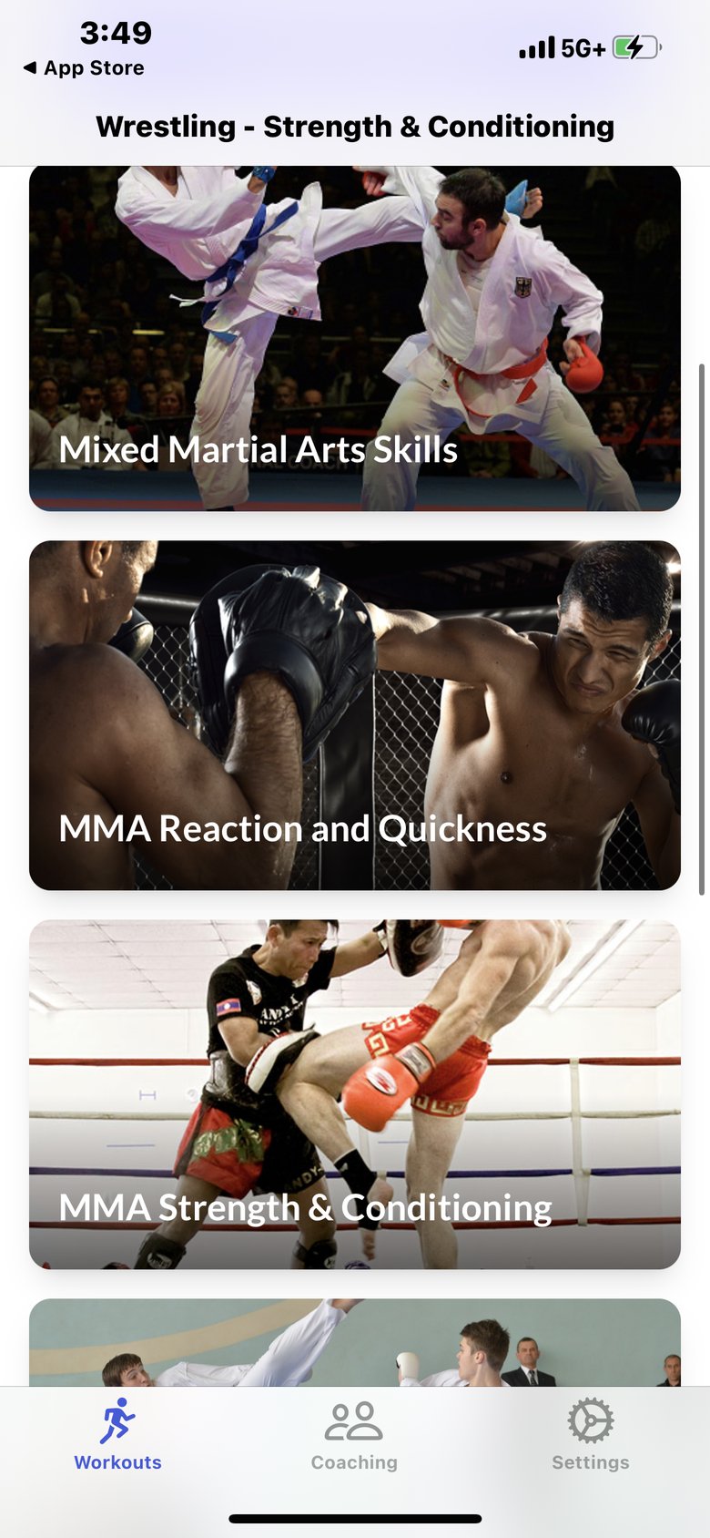 Wrestling Training app screen