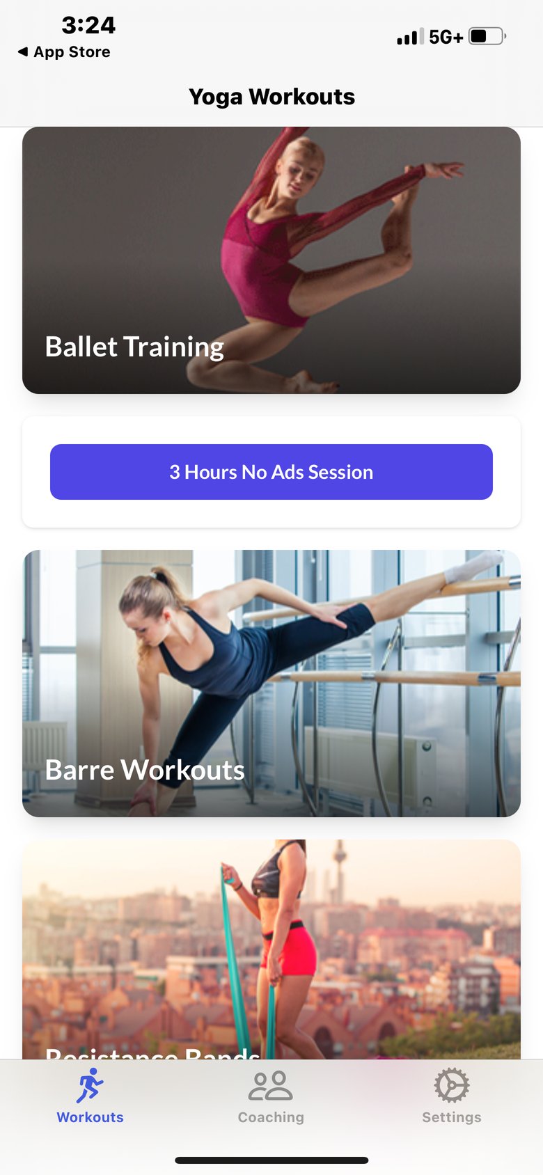 Yoga Workouts & Trainings app screen